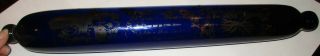 Neat 19th Century Cobalt Blue Decorated Hand Blown Rolling Pin 18 " Long