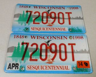 2014 Wisconsin Sesquicentennial Passenger Car License Plate Pair