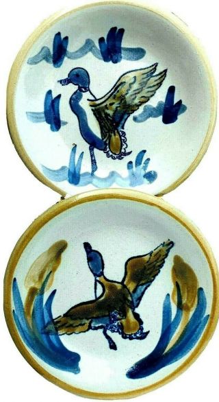 Louisville Kentucky Stoneware Ducks And Cattails 4 - 7/8 " Plates Set Of 2 Vintage