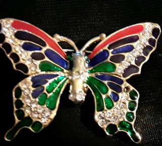 Vintage Blue Red Green Multi - Color Crystal Rhinestone Butterfly Brooch/pin