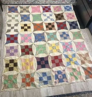 Antique Vintage 1930’s Hand Sewn Feed - Sack Quilt Top 80 X 66