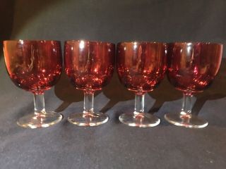 Set 4 Vintage 1960s Bartlett Collins Cranberry Ruby Red Thumbprint Coin Goblets
