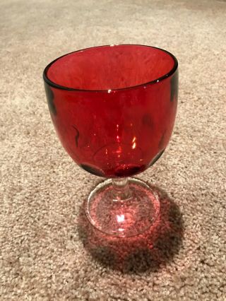 Set 4 Vintage 1960s Bartlett Collins Cranberry Ruby Red Thumbprint Coin Goblets 2