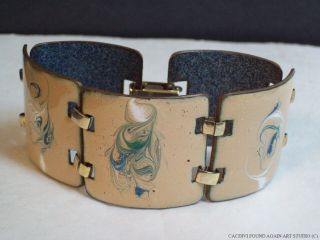 Vintage Mid Century Modern Swirl Enamel Copper Modernist Chunky Panel Bracelet
