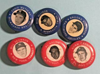 (6) 1969 Mlb Pin - Back Buttons Vintage Mlb Collectible Al & Nl - Brooks Robinson