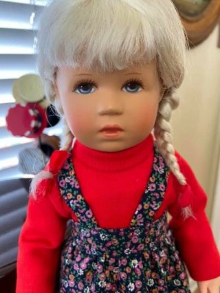 Vintage Kathe Kruse Blonde Girl Doll Pig Tails Red Romper Germany 1987