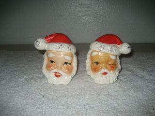 Vintage Christmas Santa Claus Face Ceramic Salt And Pepper Shakers Japan