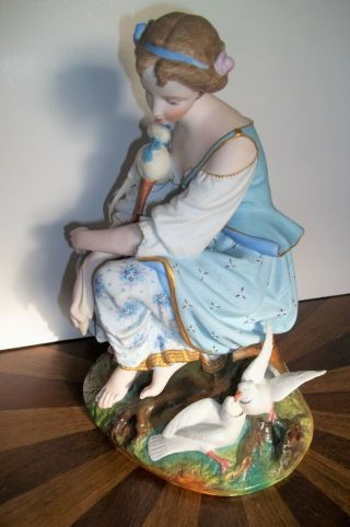 Antique Letu Mauger L & M Bisque French h painted figurine Shepherdess Woman 2