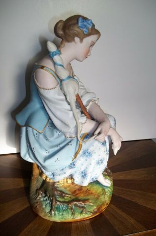 Antique Letu Mauger L & M Bisque French h painted figurine Shepherdess Woman 3