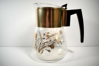 David Douglas Glass Vintage 50s/60s Coffee Pot 6 Cup Gold Wheat Design Good Cond