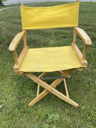 Vintage 90’s Pier 1 One Folding Wood Yellow Canvas Directors Chair Seat 2