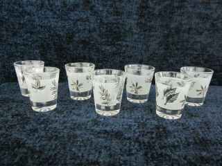 Set Of 7 Vintage Libbey Silver Leaf Frosted Shot Glasses - Immaculate
