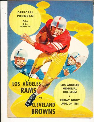 8/29 1958 Cleveland Browns Vs Los Angeles Rams Football Program Bxram