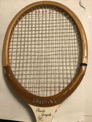 Spalding Wooden Pancho Gonzales Tennis Raquet Vintage 60s Blue & Green Stripes H