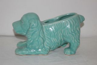 Vintage Mccoy Turquoise Art Pottery Spaniel Dog Planter