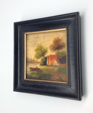 Antique Dutch Signed Ginkel Painted Landscape Tile Holland Fine Art W Orig Frame