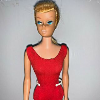 Vintage Blonde Swirl Ponytail Barbie W/ Red Swimsuit & Clone Wedges
