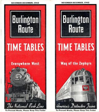 Chicago,  Burlington & Quincy Rr,  Wwii System Passenger Time Table,  Nov 15,  1942