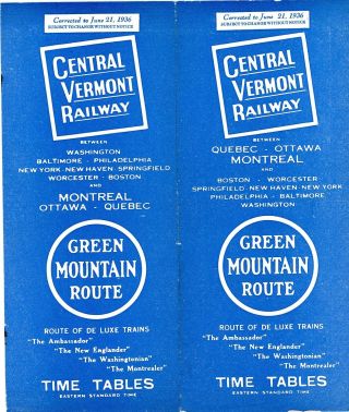 Central Vermont Railway,  System Passenger Time Table June 21,  1936