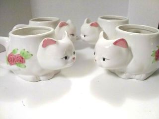 Vintage 4 White Ceramic Kitty Cat Mug Cup Pink Flowers Coffee Tea Bag Holders