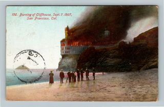 San Francisco Ca,  Cliff House Dining On Fire,  Vintage California C1908 Postcard