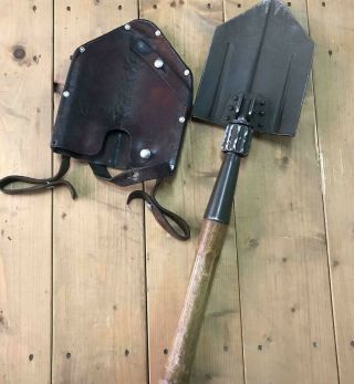 1976 Swiss Army Folding Shovel Military Old Antique,  Leather Case Vintage