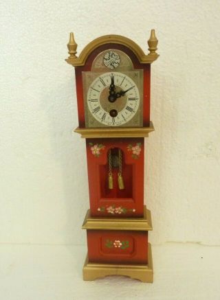 Vintage Miniature Hand Painted Grandfather Wind Up Clock No Key S - 2