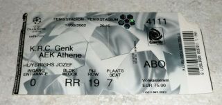 Vintage Greek Football Ticket 17/9/2002 Krc Genk - Aek Athens Champions League