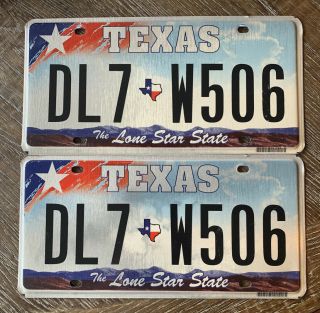 Texas " Lone Star State - Map " Tx Graphic License Plate Dl7 W506 Pair