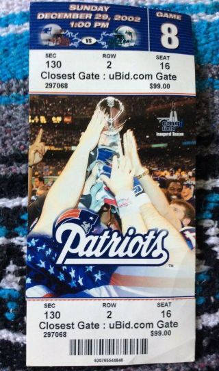 Dec 29 2002 England Patriots Full Ticket Gillette Stadium Game 8 Dolphins