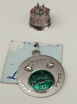 Vintage Sterling Silver Christmas Charm And Happy Birthday Cake Charm