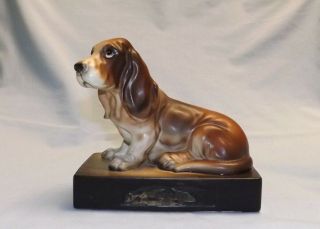 Vintage Ceramic Basset Hound Dog Figurine Bank Japan But Porcelain