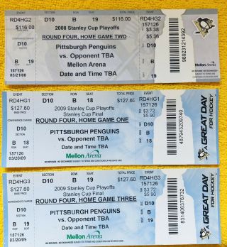 Pittsburgh Penguins 2008 - 2009 Stanley Cup Finals Season Ticket Stubs (3 Of 6)