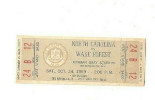10/24/59 Unc Vs.  Wake Forest Football Ticket