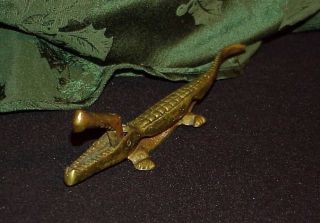 Alligator Crocodile Brass Bronze Hand Held Nut Cracker Vintage Piece Older 8 "