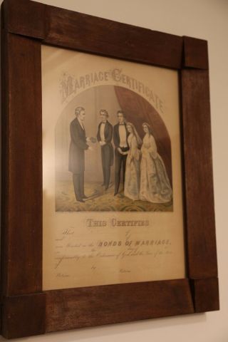 1869 Marriage Certificate Framed Currier & Ives Lithograph C4005