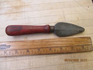 Vintage Carborundum Knife Sharpener Hone Garden Stone Wood Handle,