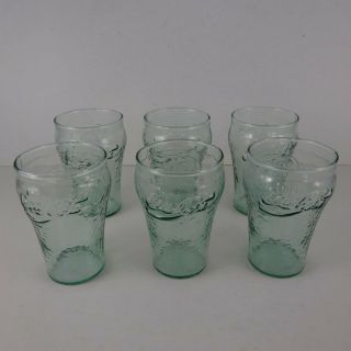 Set Of 6 Vintage Coca Cola Glasses 4” Green Pebble 6 Oz.  Coke Juice Gass