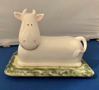 Vintage Duncan Enterprises Cow Butter Dish Farmhouse Ceramic Collectible
