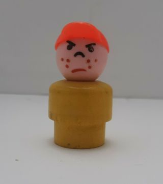 Vintage Fisher Price Little People Wooden Mad Boy Freckles Yellow Body Red Hat