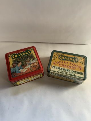 Set Of 2 Vintage Crayola Collectors Colors Limited Edition Tin With Crayons 1990