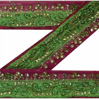 Sanskriti Vintage Purple Sari Border Hand Beaded Indian Craft Trim Sewing Lace