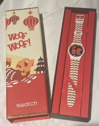 2018 Unisex Swatch Watch Chinese Year Of The Dog Woof Woof Su0z266 Pre - Owned