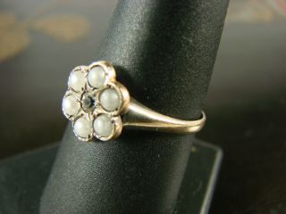 Vintage 14k Solid Yellow Gold Ring With Button Pearls And White Sapphire Q20