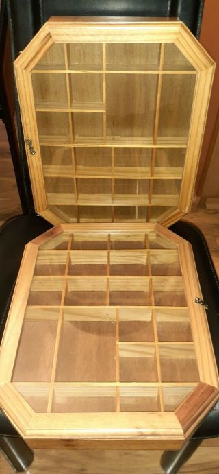 Vintage Curio Hanging Shadow Box Display Case Glass Top 22 Space Wooden