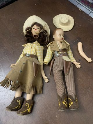 Vintage Cowboy Western Sleep Eyes Boy & Girls Dolls Figures