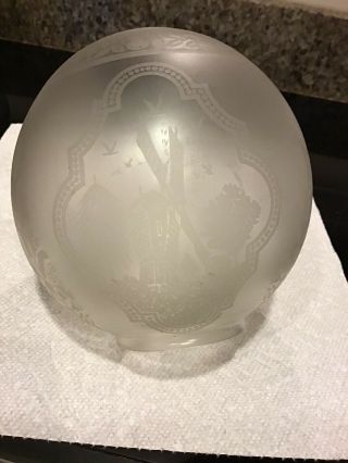 Antique Acid Etched Windmill Gwtw Glass Globe Lamp Shade
