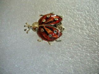 Vintage 800 Sterling Silver Gold Vermeil Enamel Ladybug Pin Brooch 1 "
