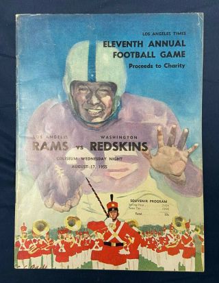 Vintage 1955 Nfl Washington Redskins @ Los Angeles Rams Football Program - Aug 17