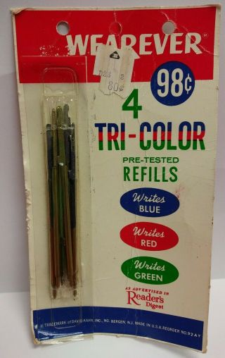 Vintage Wearever Tri - Color Pen Refills Blue Red Green In Torn Package